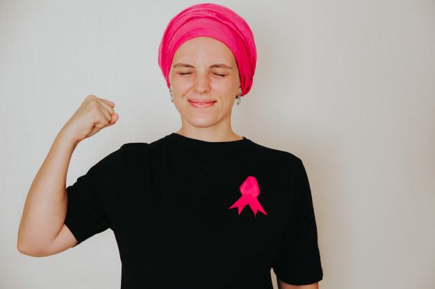 girl pink scarf black t shirt with pink ribbon her breast defeating cancer 107870 119