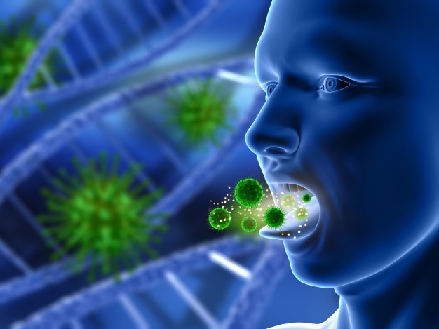 3d render male figure with mouth open with virus cells 1048 6295