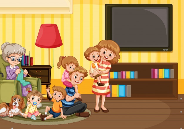 happy family living room illustration 1308 27128