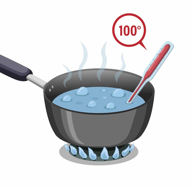 boiling water 100 degree water pan with thermometer cartoon illustration vector isolated 201904 415