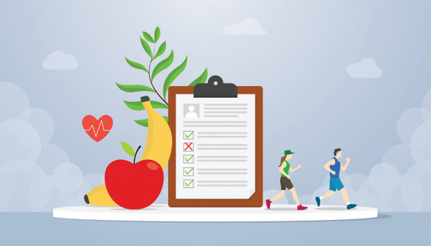 diet plan concept with people running health with healthy food fruit banana apple vector 25147 335