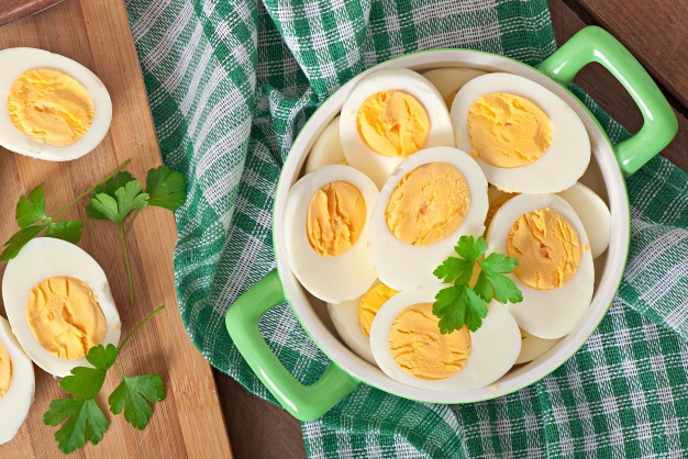 boiled eggs bowl decorated with parsley leaves 2829 8366