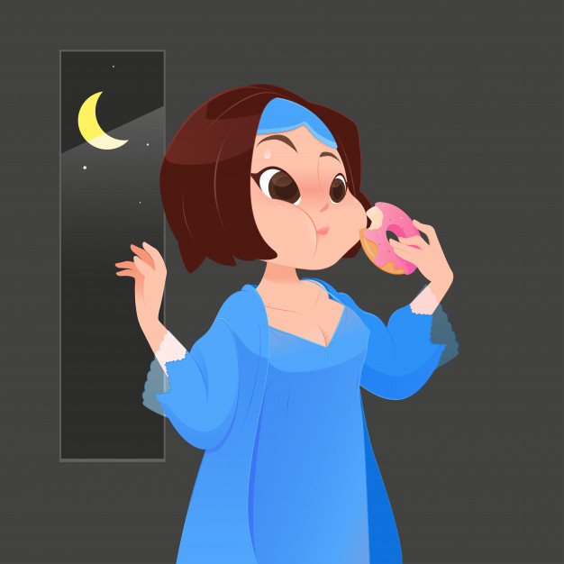 illustration woman blue nightgown eating donut 46527 39