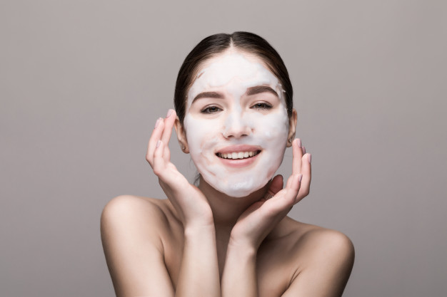 beautiful woman with facial mask white wall cosmetics skin care 231208 1510