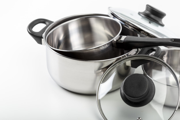 stainless steel pots pans isolated white 93675 46357