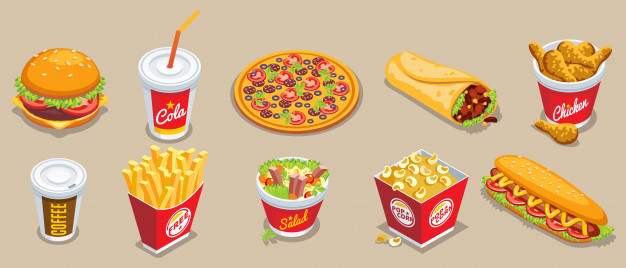 isometric fast food collection with different products drinks 1284 34490