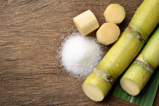 flat lay top view white sugar with fresh sugar cane wood background 252965 449